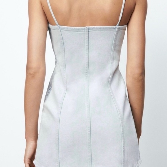 ZARA Denim Mini Dress Light Blue Spaghetti  Straps Side Zipper Size M - Picture 7 of 11